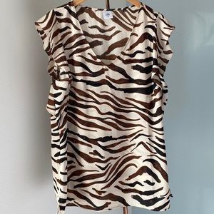 CAbi Animal Print Flutter Sleeve Blouse Shirt Top Size XL